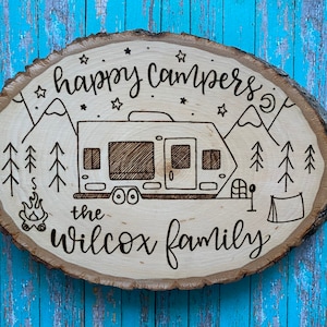 Small Wood Burned Sign, Custom Wood Burned Sign, Happy Camper Sign, Personalized Wood Sign, Custom Camper Sign, Wedding Decor