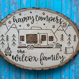 Small Wood Burned Sign, Natural Wood Sign, Custom Camper Sign, Rustic Wedding Decor, Personalized Wood Sign