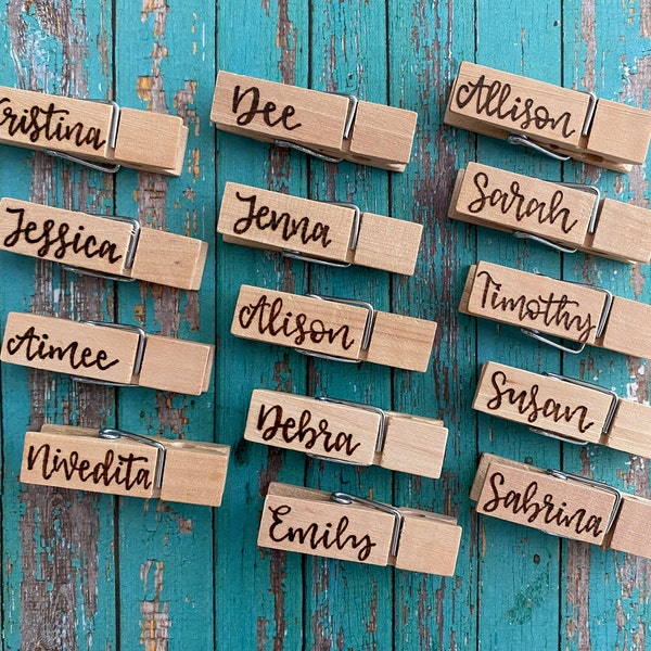 Customized Clothespin, Wood Burned Clothespin, Personalized Clothespin, Custom Party Favor, Name Tag