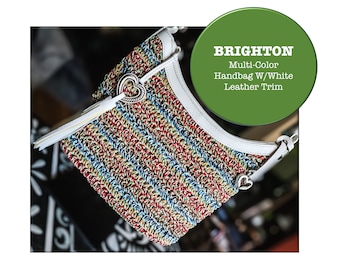 BRIGHTON  Multi-Color  Straw Handbag W/White Leather Trim