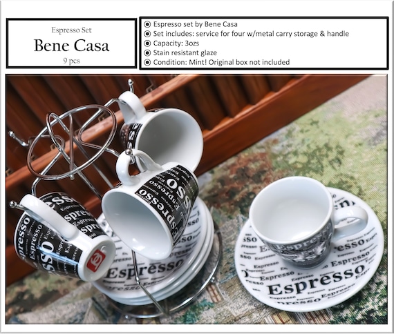 Bene Casa 9-pc Espresso set w/ Metal Stand, 4 espresso cup set, cup 