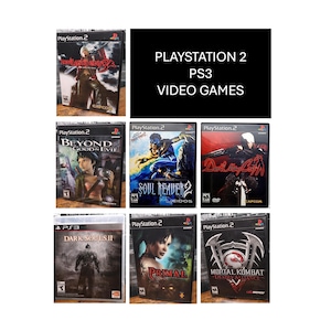 May include: A selection of PlayStation 2 and PS3 video games. The game cases display various action and adventure titles, with cover art showing characters and scenes from each game. The text "PLAYSTATION 2 PS3 VIDEO GAMES" is visible.