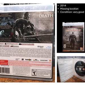 May include: A used copy of the PS3 game Dark Souls II. The game case features a warrior figure and the title. The back of the case has game details and the text "Go Beyond Death". The disc is visible inside the case.