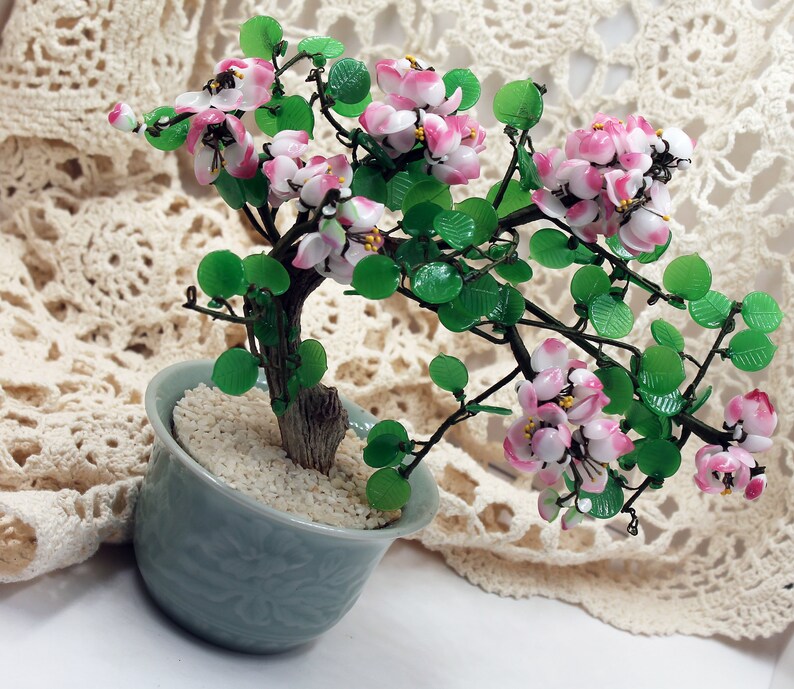 Vintage Cherry Blossom Glass Bonsai Tree/in Glass Etsy