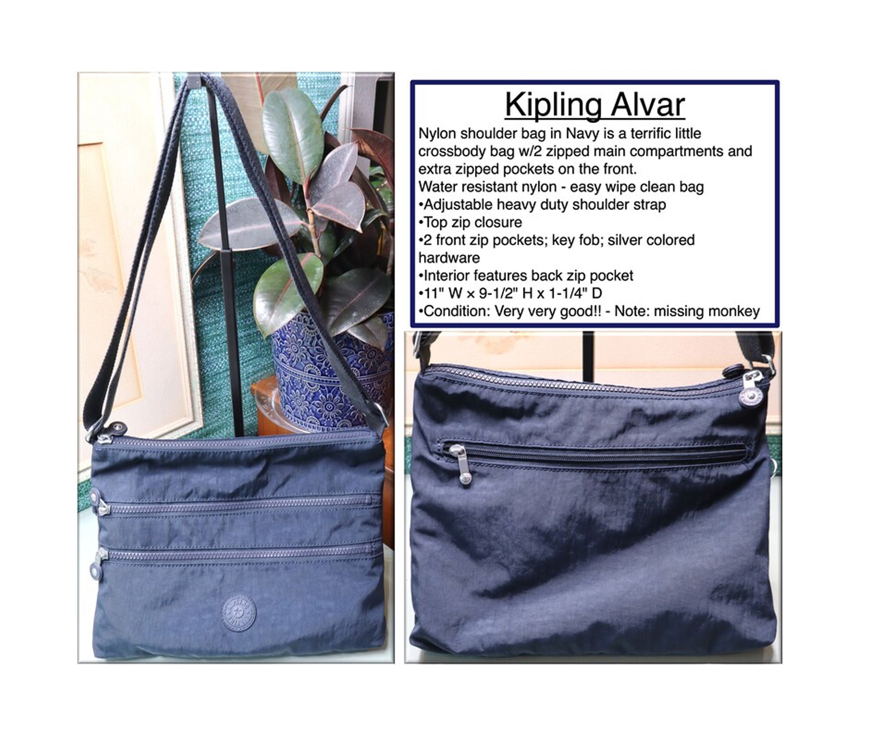 Kipling Women's Nylon Crossbody Shoulder Bag Purse Beige Monkey keychain