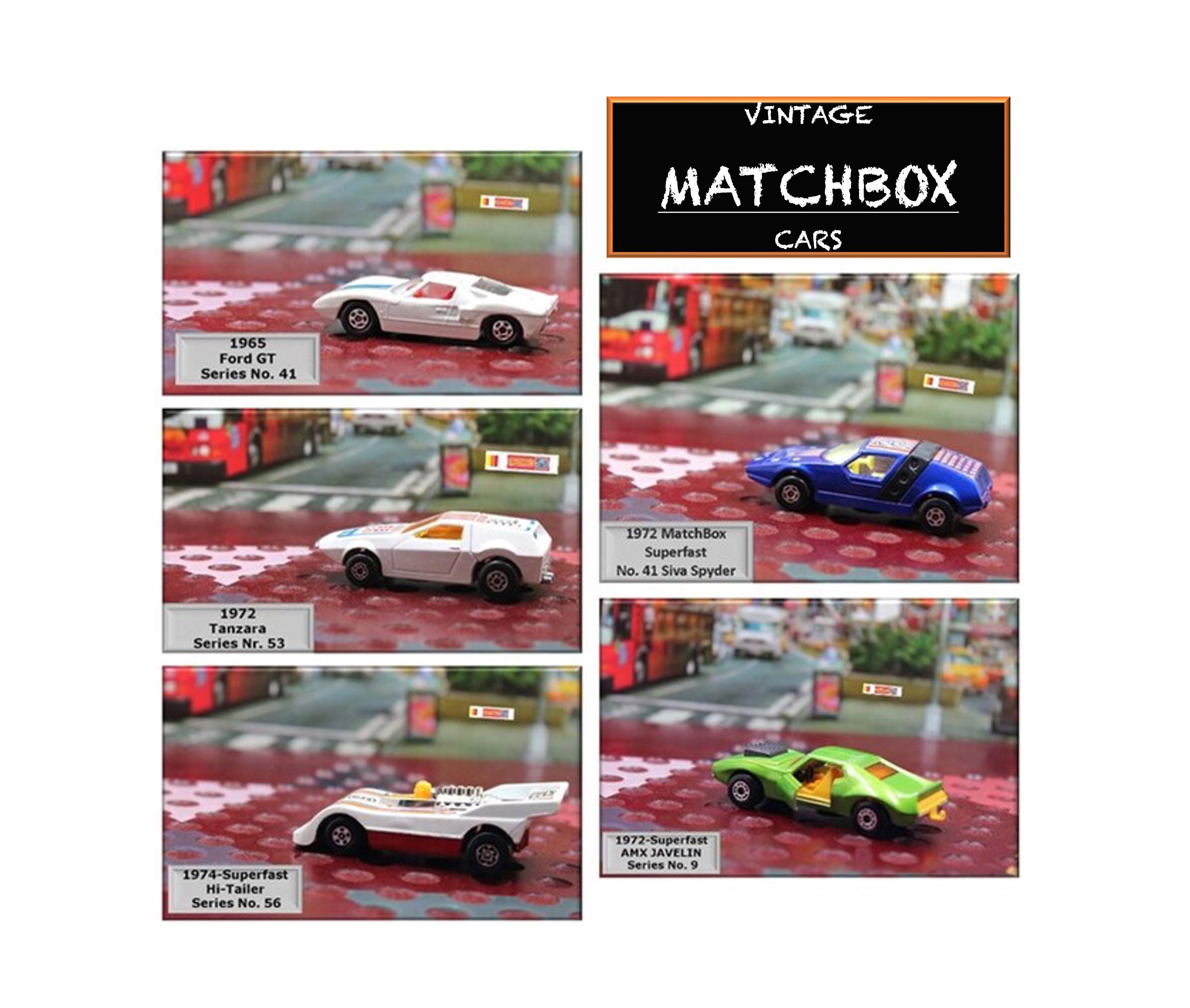Vintage Matchbox Car Collection: Ford GT, Hi-tailer, Tanzara, Siva