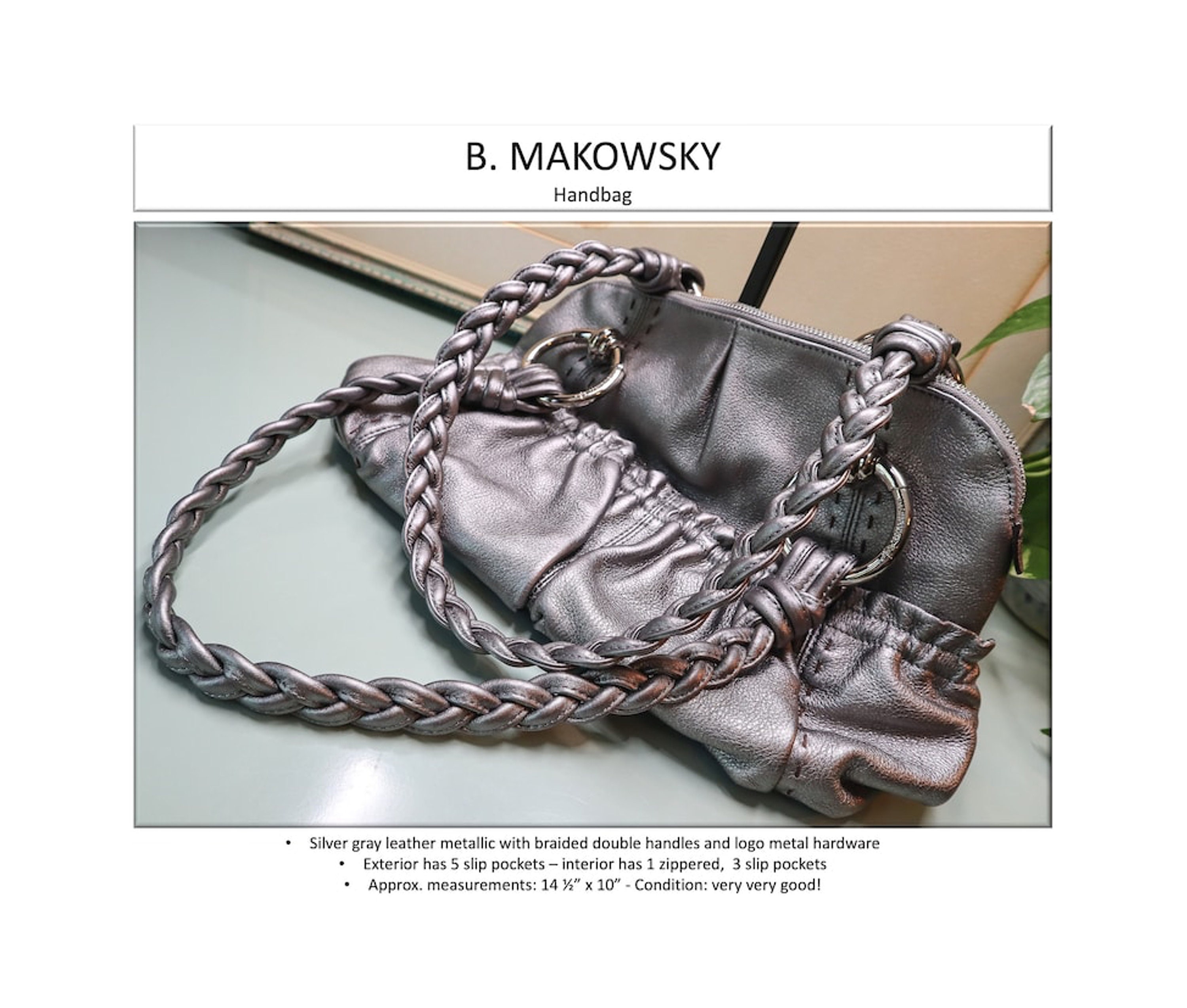 B Makowsky Silver Tote Bag Purse W/Dust Jacket Leather | eBay
