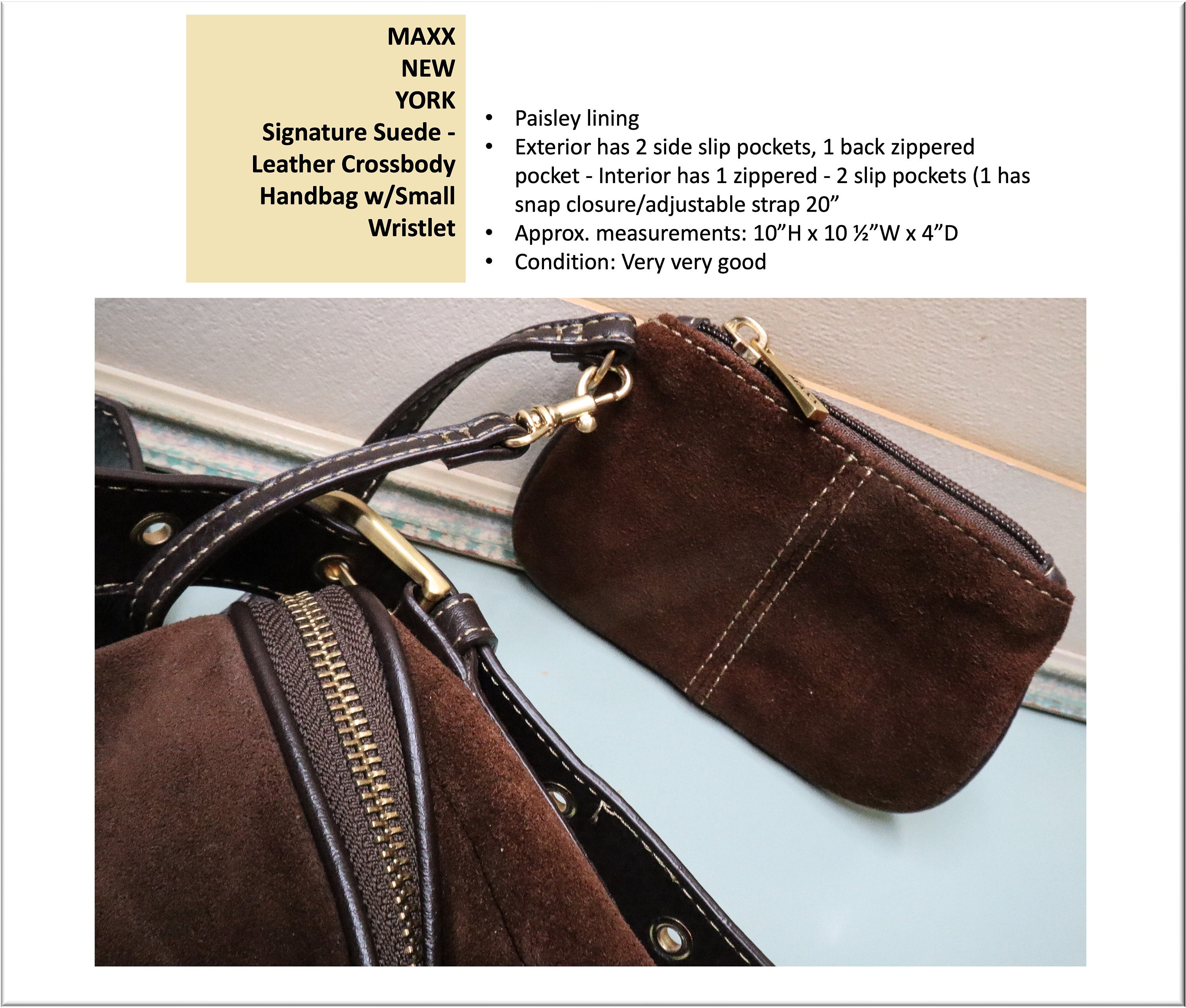MAXX NEW YORK Signature Suede - Leather Crossbody Handbag W/small