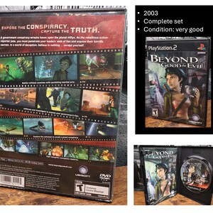 May include: A complete set of the 2003 PlayStation 2 game, "Beyond Good & Evil." The game case features a woman with a camera. The back of the case has screenshots and the text "EXPOSE THE CONSPIRACY. CAPTURE THE TRUTH."