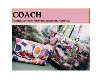 COACH Signature Logo Scarf Print Tote & Cosmetic Travel Kit Case