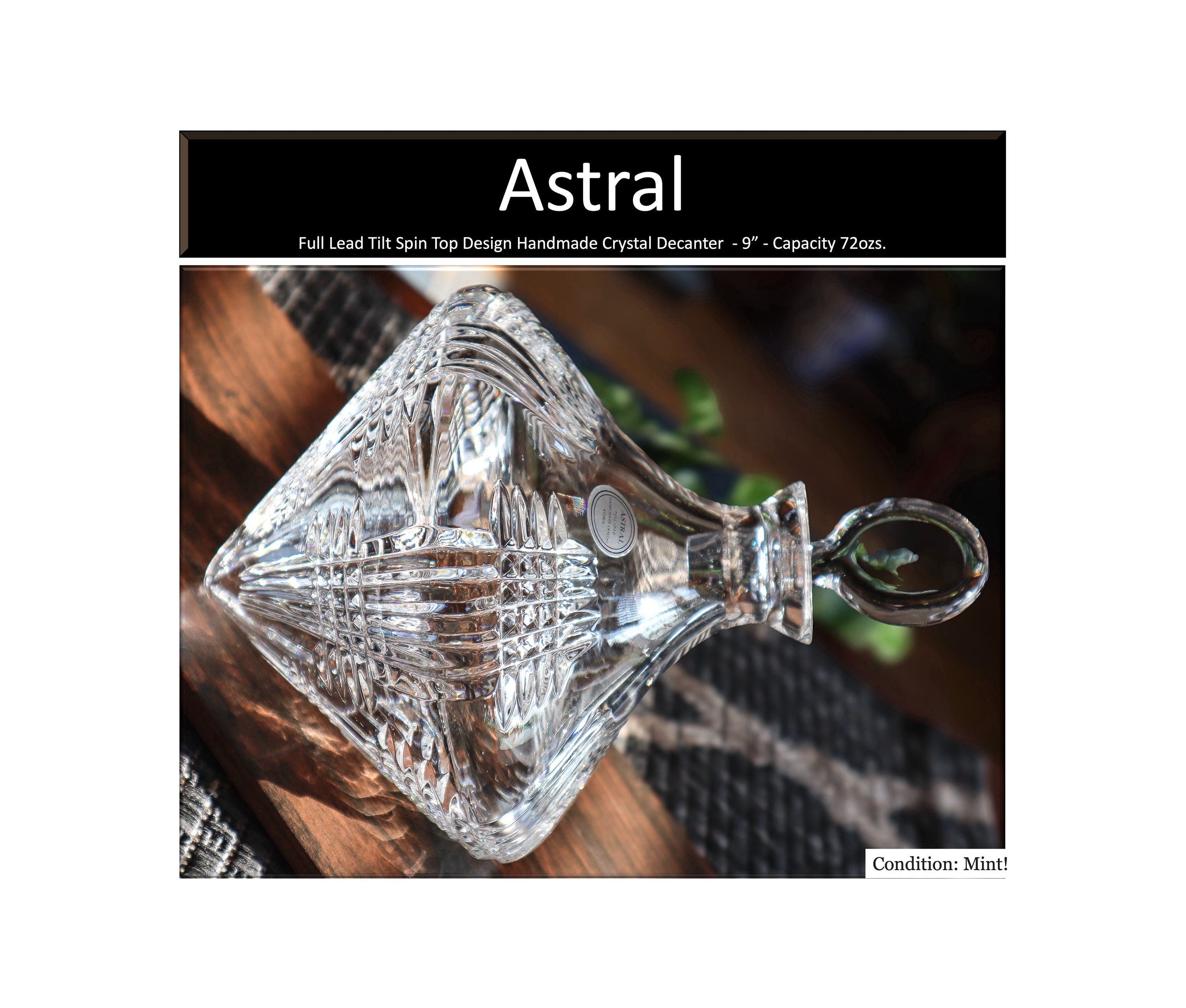 Astral Full Lead Tilt Spin Top Design Handmade Crystal Decanter