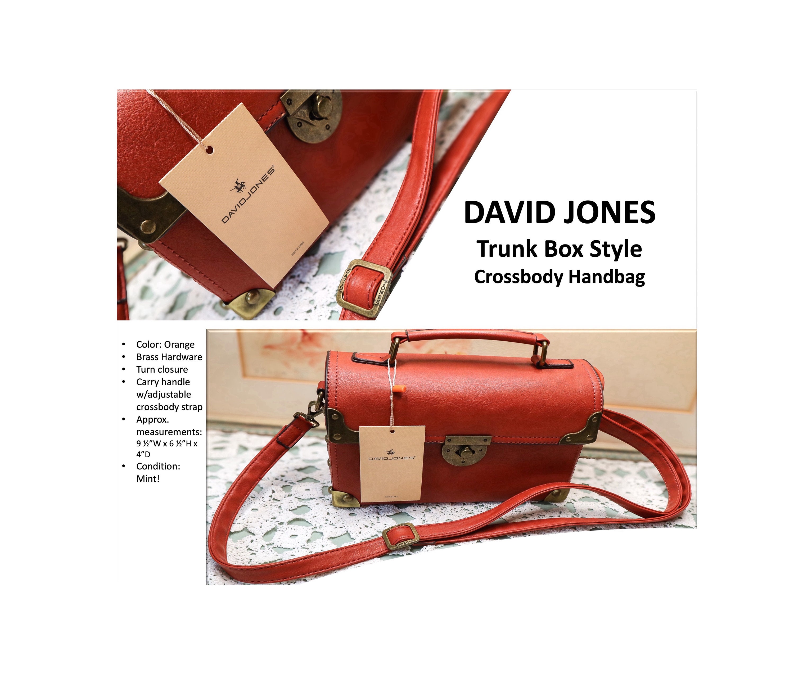 New DAVID JONES PARIS Black Patent Straps Large Hand Bag