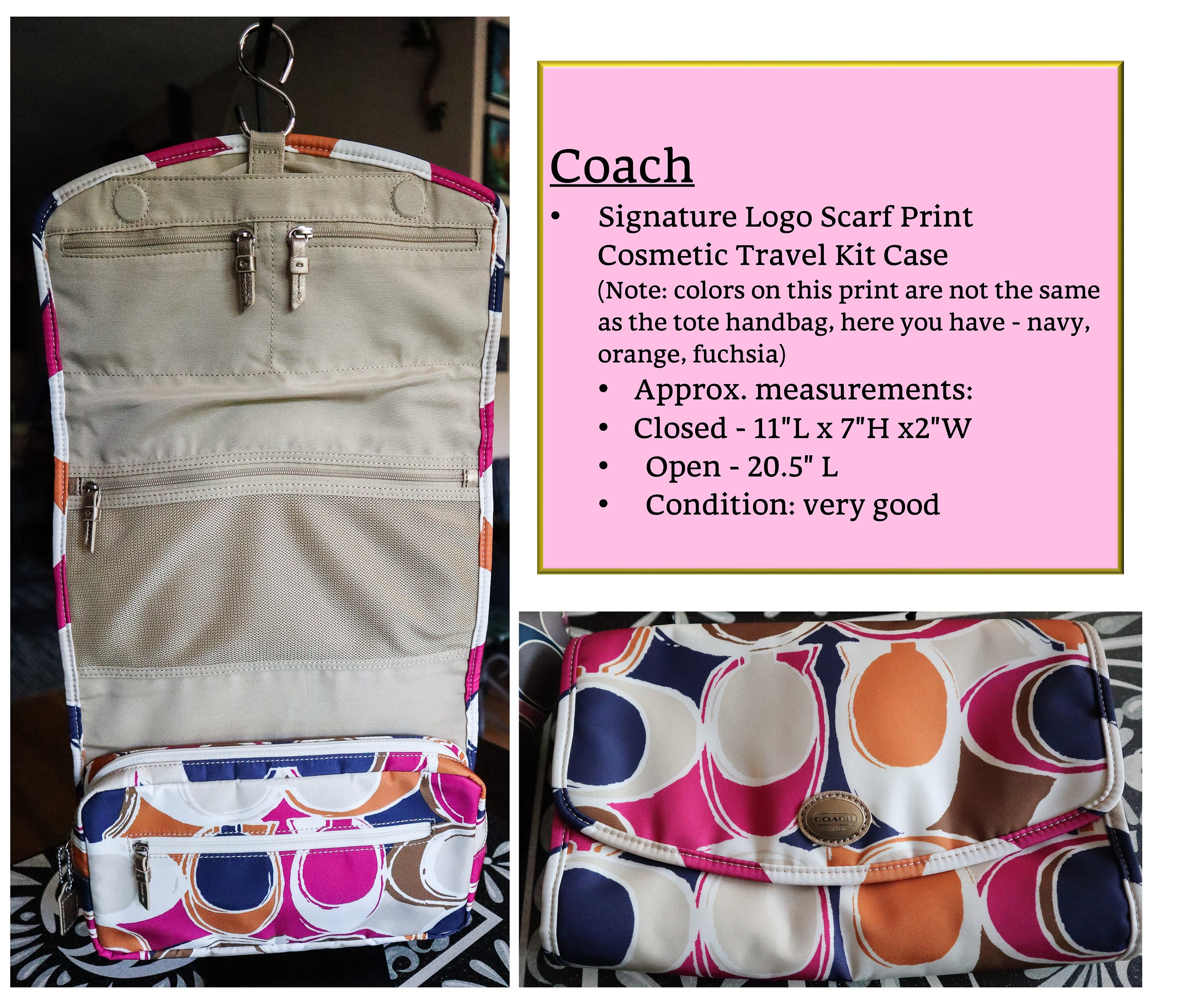 COACH Signature Logo Scarf Print Tote & Cosmetic Travel Kit Case
