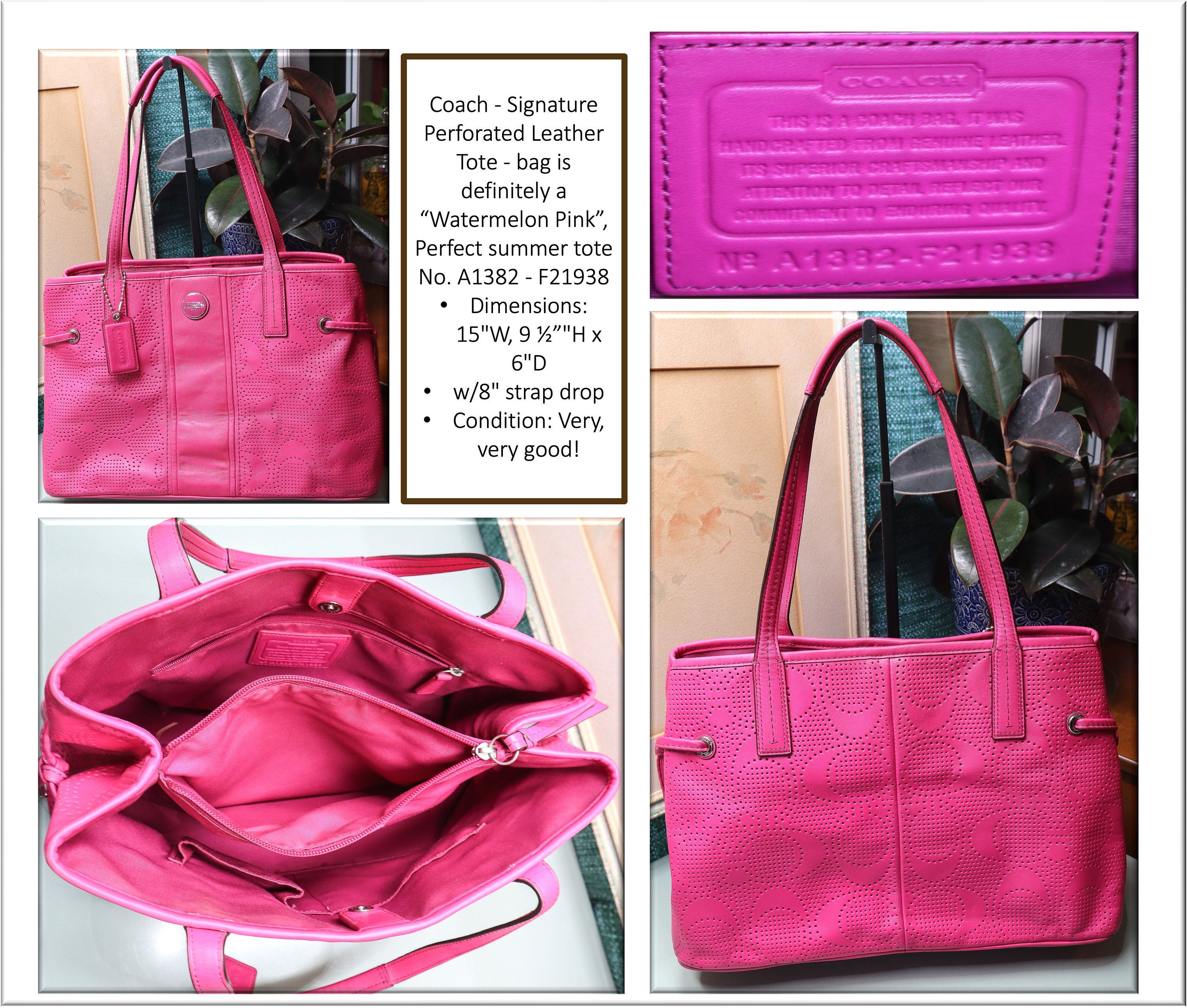 Coach Signature Pink Leather Tote Bag