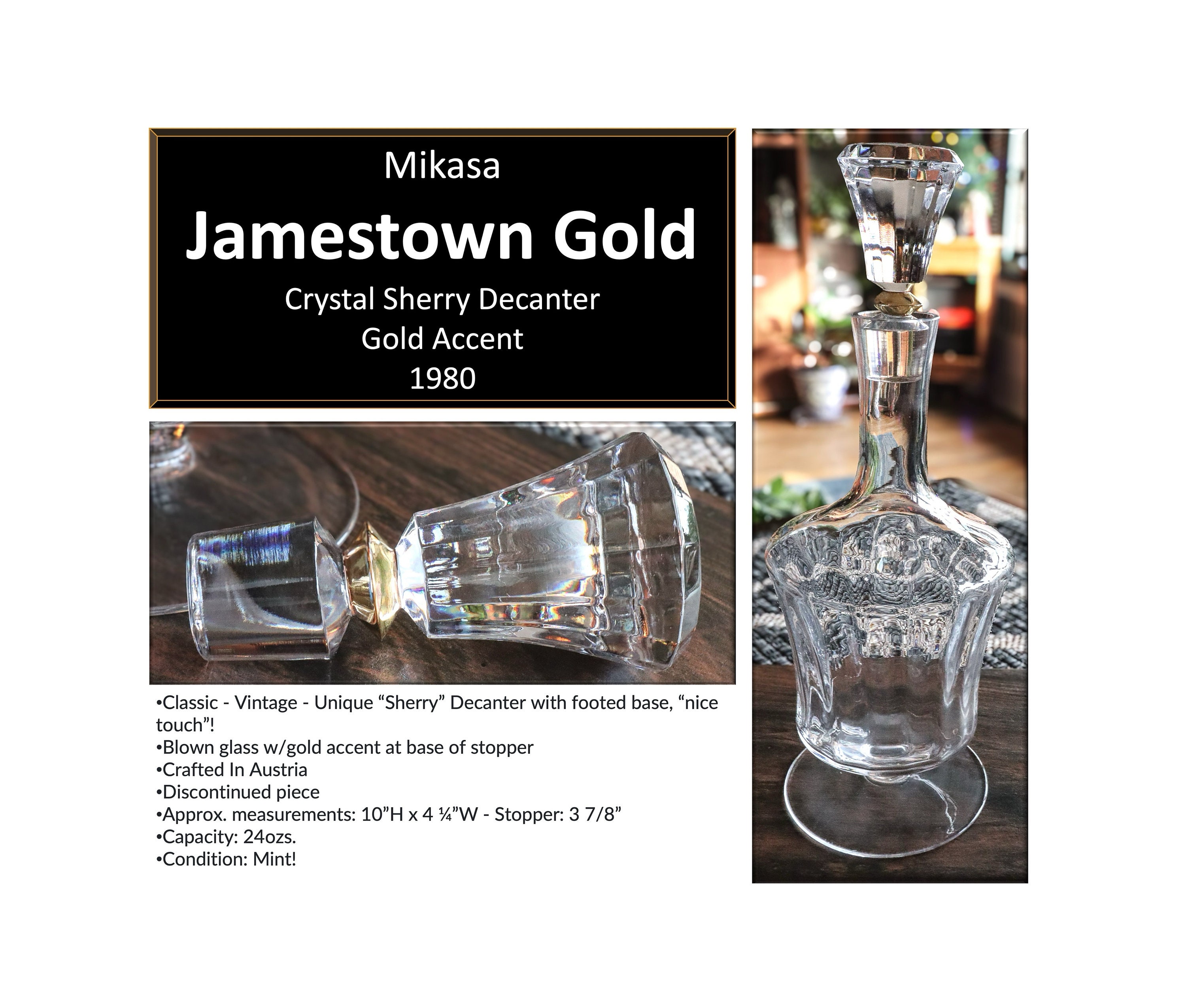 Mikasa Jamestown Gold Crystal Sherry Decanter Gold Accent - Etsy