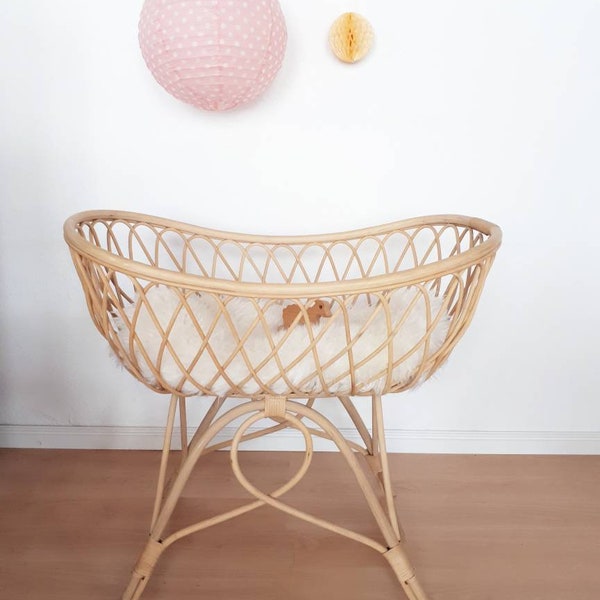 Vintage Rattan Crib Bassinet + Patagonian Sheepskin RESERVED