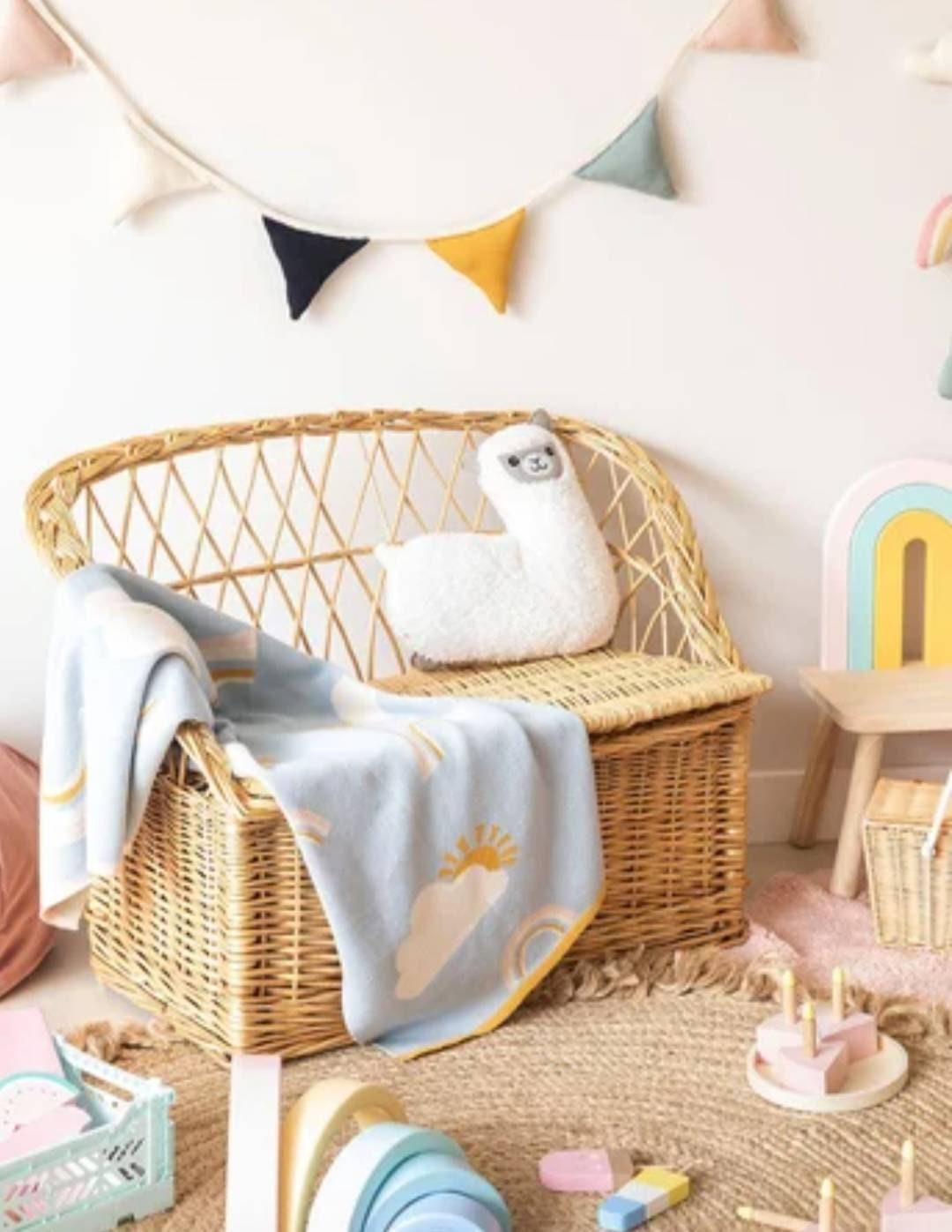 Vintage Rattan Kids Bench Toy Box Wicker Bench Storage Box Etsy