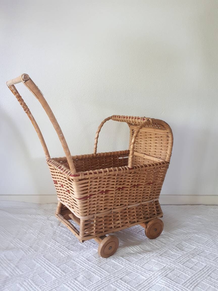 Vintage Rattan Doll Stroller Pram for Dolls Etsy