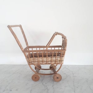 Antique Rattan Doll Stroller Pram