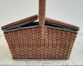 Antique Hand Wooven Rattan Basket Storage Box Suitcase Sewing Box