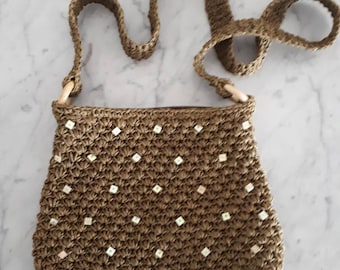 Bolsa de compras vintage de ratán verde oliva