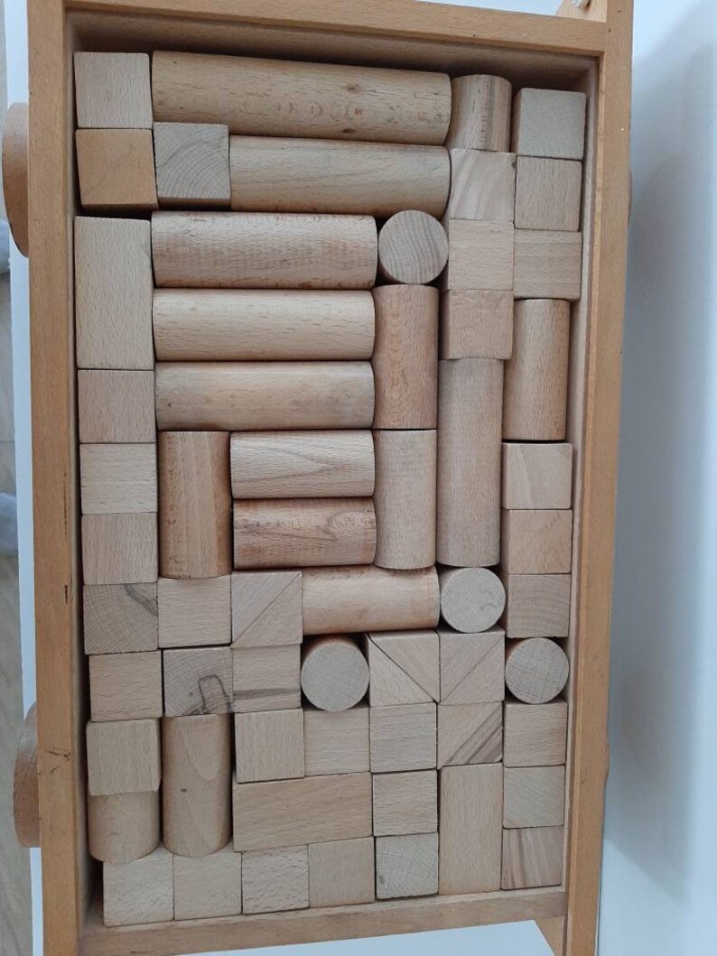 Vintage Trolley With Wooden Blocks Building Elements Etsy