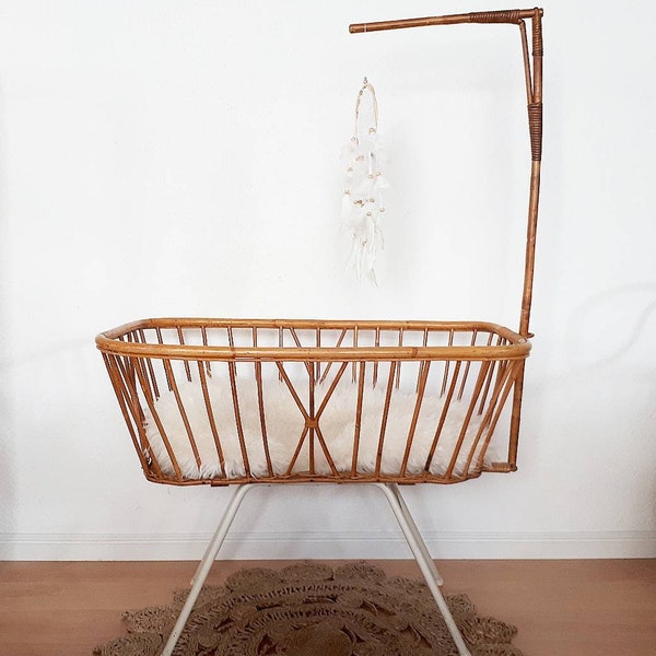 Vintage Rattan Crib Bassinet Cradle by Dirk van Sliedrecht for Rohe Noordwolde