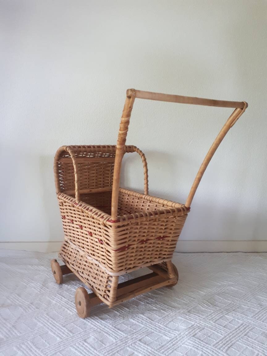 Vintage Rattan Doll Stroller Pram for Dolls Etsy