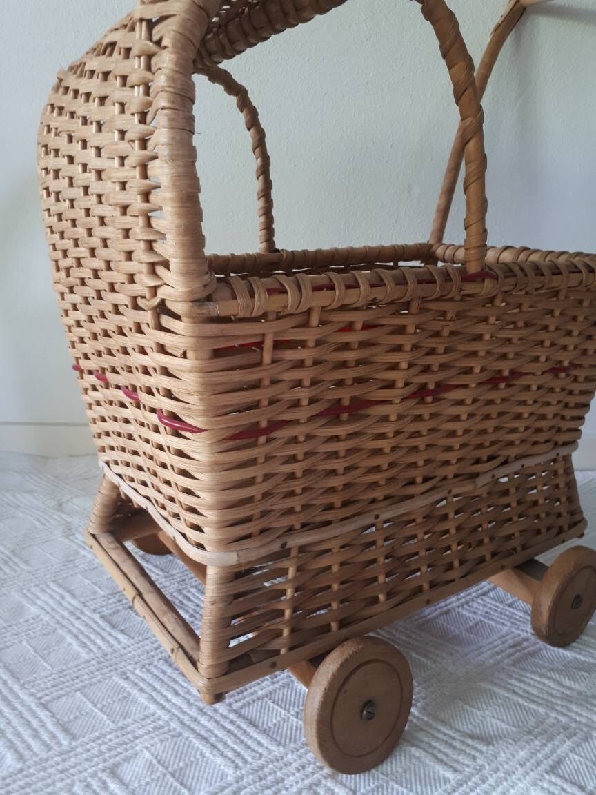 Vintage Rattan Doll Stroller Pram for Dolls Etsy