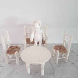 Mini Rattan Chairs, Table and Bench for Dolls