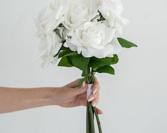 White Real Touch Rose Bridal Bouquet: Faux Floral Wedding