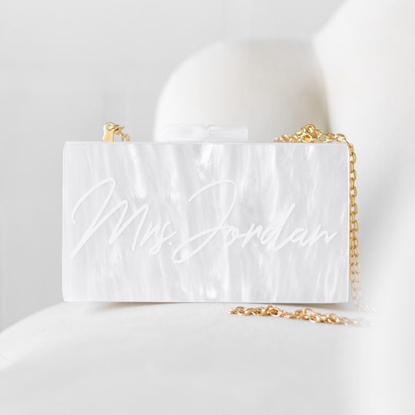 Personalized Acrylic Clutch, Box Clutch, Custom Mrs. Clutch, Bridal Clutch, Custom Bride Clutch, Mrs. Purse, Acrylic Purse, Acrylic Clutch