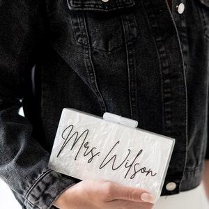 Personalized Acrylic Clutch, Box Clutch, Custom Mrs. Clutch, Bridal Clutch, Custom Bride Clutch, Mrs. Purse, Acrylic Purse, Acrylic Clutch image 2