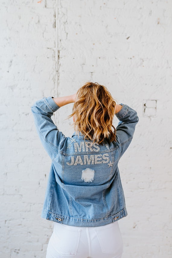 blue jean jacket with rhinestones