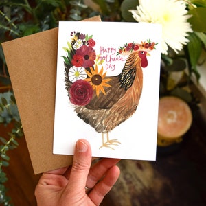 carte mère poule | Carte de fête des mères poulet aquarelle