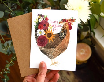 Mother Hen Card | Watercolor Chicken Mother's Day Card