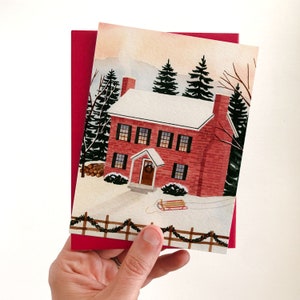 cartão de feriado dos dias festivos | Cartão de Natal Cosy Watercolor Farmhouse