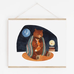 Bear Hug Art Print | Watercolor Bear & Fox Illustration