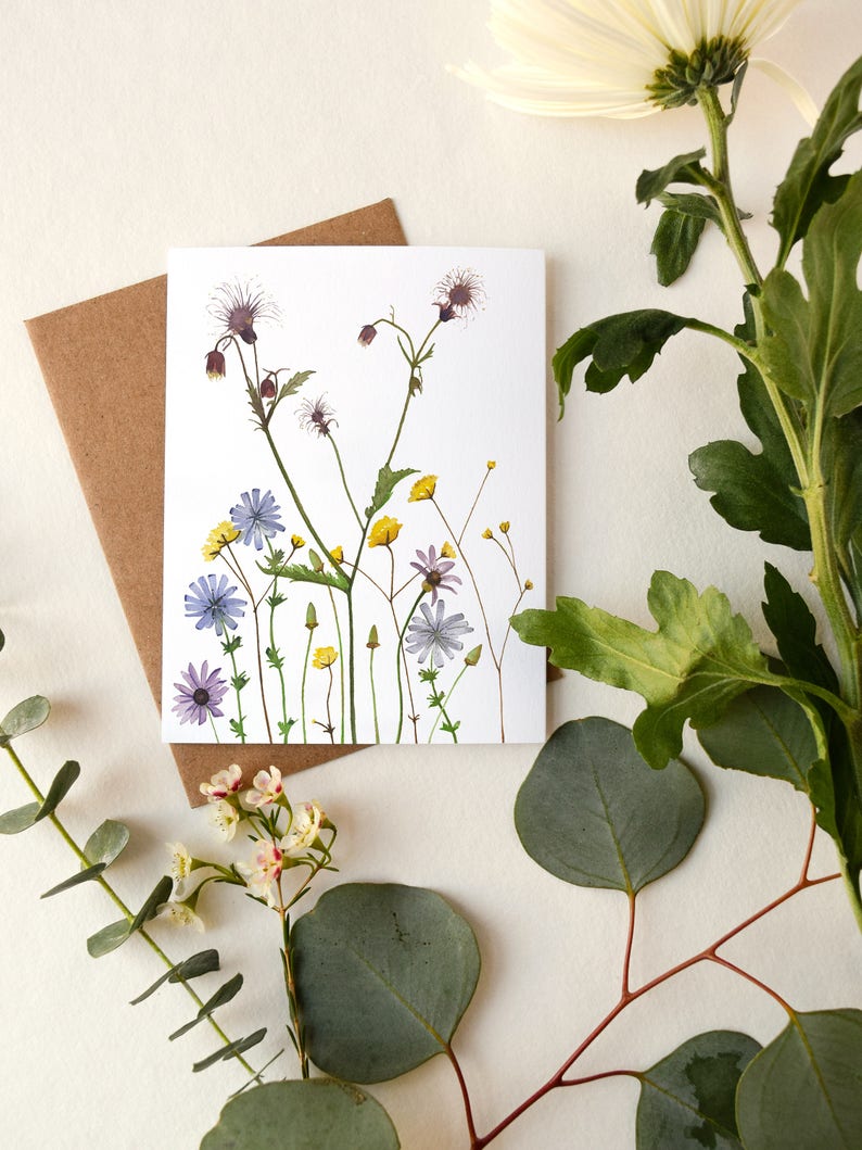 Wildflowers Greeting Card Watercolor Botanical Artwork image 1