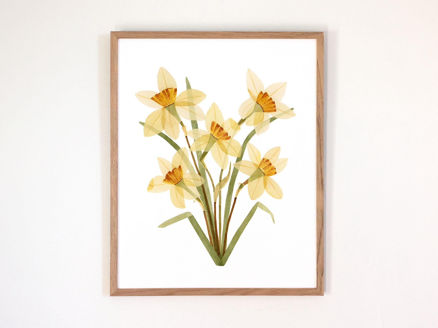 March Birth Flower Print | Watercolor Daffodils | Framed or Unframed Giclee Art Print