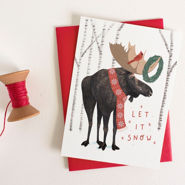 Christmas Moose Holiday Card | Cute Funny Christmas Card | Cardinal Christmas Card
