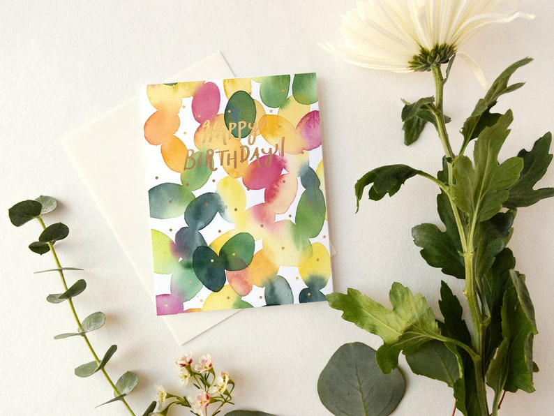 Birthday Bubbles Card Happy Birthday Watercolor Gold Foil Birthday Card