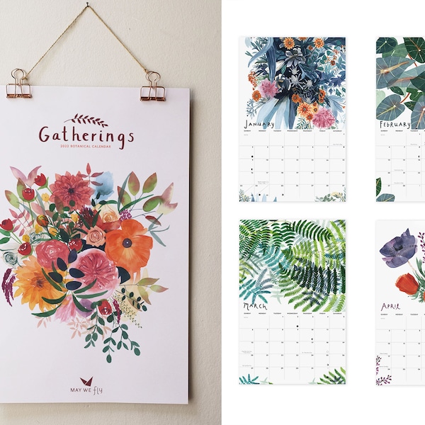 2022 Gatherings Wall Calendar | Watercolor Botanical 11x17 Appointment 2022 Wall Calendar