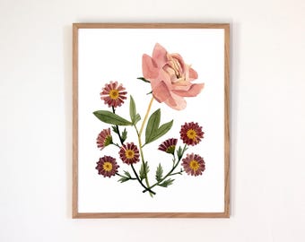 Bloemenprint geboorte november | Aquarelpioen + Mums | Ingelijste of ingelijste gicleekunstdruk