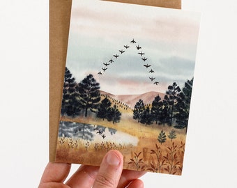 Autumn Flight Greeting Card | Watercolor Landscape Card