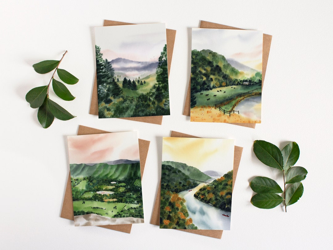 Watercolor Landscape Notecard Set | Hills & Meadows, Blank Cards - Etsy ...