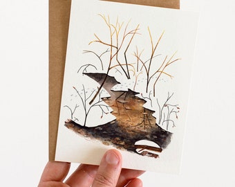 Snow on the Creek Greeting Card | Watercolor Landscape Card