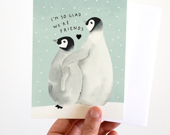 Carte d'amitié pingouin si heureux que nous soyons amis | Carte d'encouragement, d'amitié et d'amitié