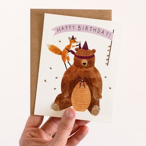 Tarjeta de cumpleaños con forma de oso / Tarjeta con pintura en acuarela May We Fly de Leana Fischer