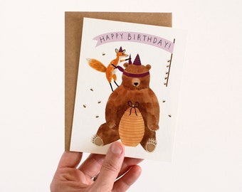 Birthday Bear Card | May We Fly Watercolor Painting Card by Leana Fischer